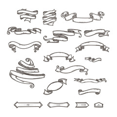 collection of vintage ribbon, hand drawn doodle set.