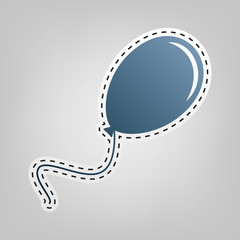 Balloon sign illustration. Vector. Blue icon with outline for cutting out at gray background.