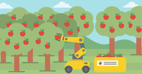 Canvas Print - Robot picking apples at harvest time.