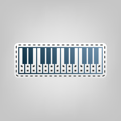 Wall Mural - Piano Keyboard sign. Vector. Blue icon with outline for cutting out at gray background.