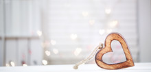 Wooden Heart On Abstract Light Background