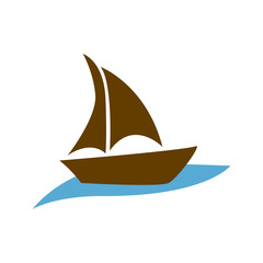 Poster - brown silhouette boat in the blue ocean vector illustration