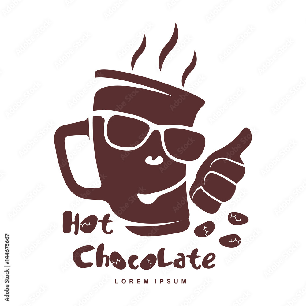 Vector cartoon logo template hot chocolate. Hot cocoa, marshmallow. Vector  template for business card, poster, banner, design elements for cafe,  coffee shop. Isolated on white background. Stock Vector | Adobe Stock, image size:1000x1000