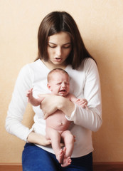 mother with crying baby