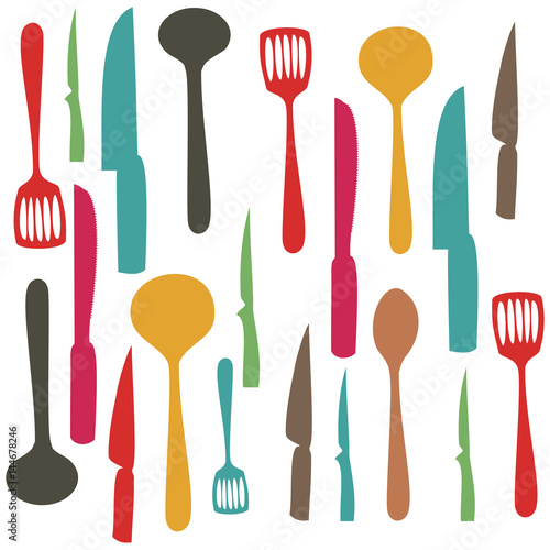 Nowoczesny obraz na płótnie colorful set pattern of kitchen utensils vector illustration