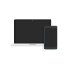 Wall Mural - Laptop and mobile phone front view vector illustration, flat style laptop computer and smartphone showing blank empty displays isolated on white background