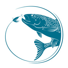 Sticker - Fish jumping for bait vector