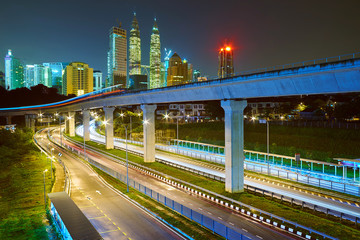 Wall Mural - Night view of traffic in Kuala Lumpur