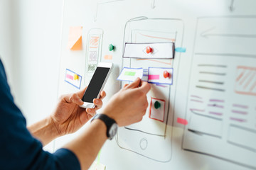 Wall Mural - Web designer planning application for mobile phone