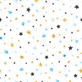 Fototapeta Fototapety na ścianę do pokoju dziecięcego - Seamless stars pattern. Vector celebration background in blue, black and golden colors.