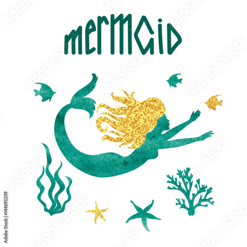 Vector watercolor mermaid s...
