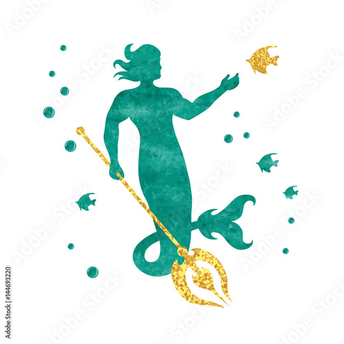 Watercolor merman silhouett...