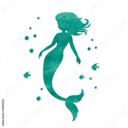 Watercolor mermaid silhouet...