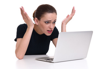 Poster - shocked woman with laptop computer