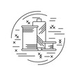 Linear style picture. Line icon with cross stitch decorative elements. Sewing supplies. Thread spool. Vector illustration.