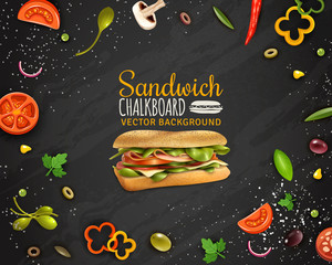 Fresh Sandwich Chalkboard Background Advertisement Poster