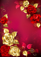 Greeting card with red jewelry roses