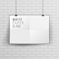 Canvas Print - White Blank Paper Wall Poster Mock up Template Vector. Realistic Illustration. Brick Wall.