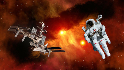 Wall Mural - astronaut spaceman space shuttle ship satellite spaceship spacecraft galaxy universe. elements of th