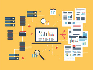 Wall Mural - laptop accessing server files in network and extract information. concepts data mining or business i
