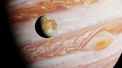 Sticker - Jupiter's moon Europa in front of the planet Jupiter