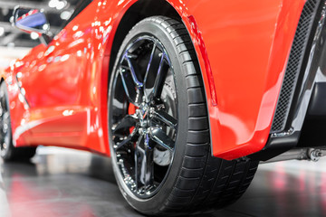 Close up wheel of the modern and elegant car