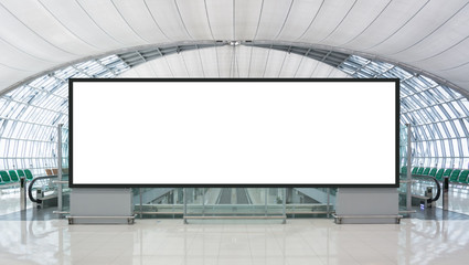 blank advertising billboard in the airport with path