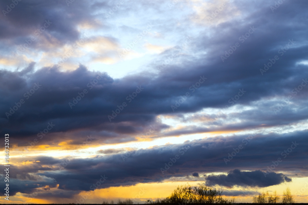 Sunset with beautiful blue sky and clouds - obrazy, fototapety, plakaty 