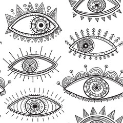 Wall Mural - boho style eyes seamless pattern