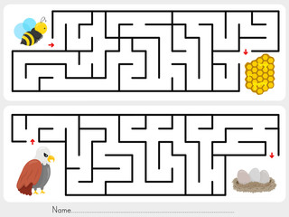 Wall Mural - Maze game: Help the bee to find the honeycomb and help the eagle to find the eggs