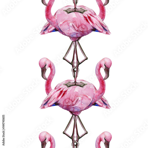 Watercolor illustration of tropical pink flamingo bird. Trendy artwork with t...