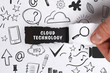 © Egor - Business, Technology, Internet and network concept. Young businessman shows the word: Cloud technology