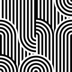 Abstract vector seamless op art pattern. Black and white ornament.