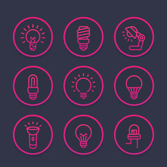 Sticker - light bulbs icons set, linear style