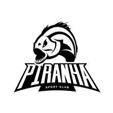 Furious Piranha Sport Vector Mono Logo Concept Isolated On White Background.