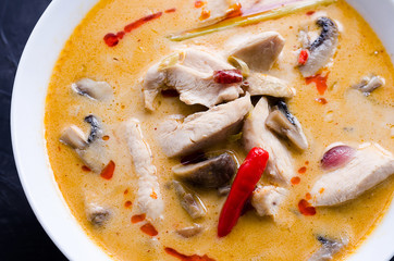 Tom Kha Kai soup with mushrooms, Thai dish