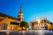Riga Latvia. Dome Square, Dome Cathedral In Evening Illumination