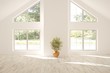 © AntonSh - White empty room with summer landscape in window. Scandinavian interior design. 3D illustration
