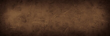 Brown Empty Concrete Stone Texture. Slate Background. Long Banner Format.