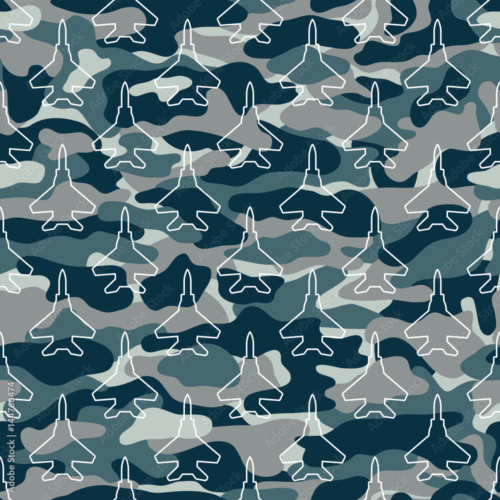 seamless pattern with jet fighters on camouflage background Stock ...