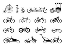 Set Of Icons Representing Various Types Of Bikes.