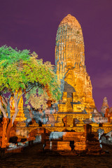 Wall Mural - Wat Phra Ram in Ayutthaya Historical Park at night, Phra Nakhon Si, Ayutthaya, Thailand