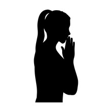 Black Silhouette Of Half Body Woman Praying Vector Illustration