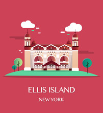 Ellis Island New York.Vector Illustration.