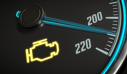 Wall Mural - Engine malfunction warning light control in car dashboard. 3D rendered illustration.