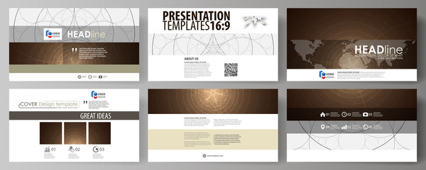 Wall Mural - Business templates in HD format for presentation slides. Easy editable abstract vector layouts in flat design. Alchemical theme. Fractal art background. Sacred geometry. Mysterious relaxation pattern.