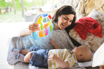 Poster - Mother Playing with Boy