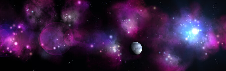 Wall Mural - Panorama of star clusters. planet against the background galaxies, Space landscape
