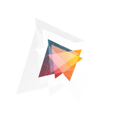 Poster - Isolated abstract pink and orange color triangle logo on black background, geometric triangular shape logotype of transparent overlays vector illustration