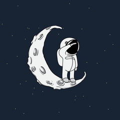 Wall Mural - little spaceman on crescent moon